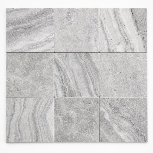 Arctic Silver 6x12 Tumbled Travertine Paver close-up