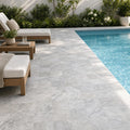 Arctic Silver 6x6 Tumbled Travertine Paver — Backyard pool deck