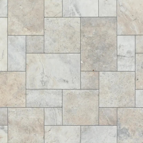 Arctic Silver Versailles Pattern Tumbled Travertine Paver