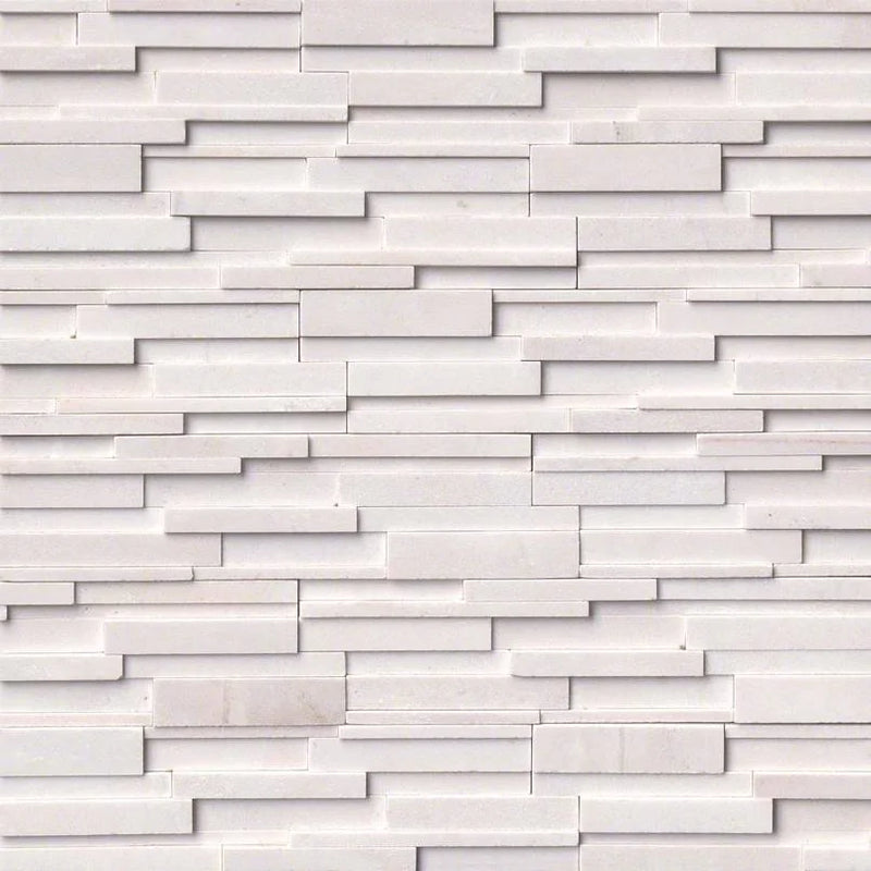 Arctic White 6x18 Corner 3D Honed Marble Ledger Stone