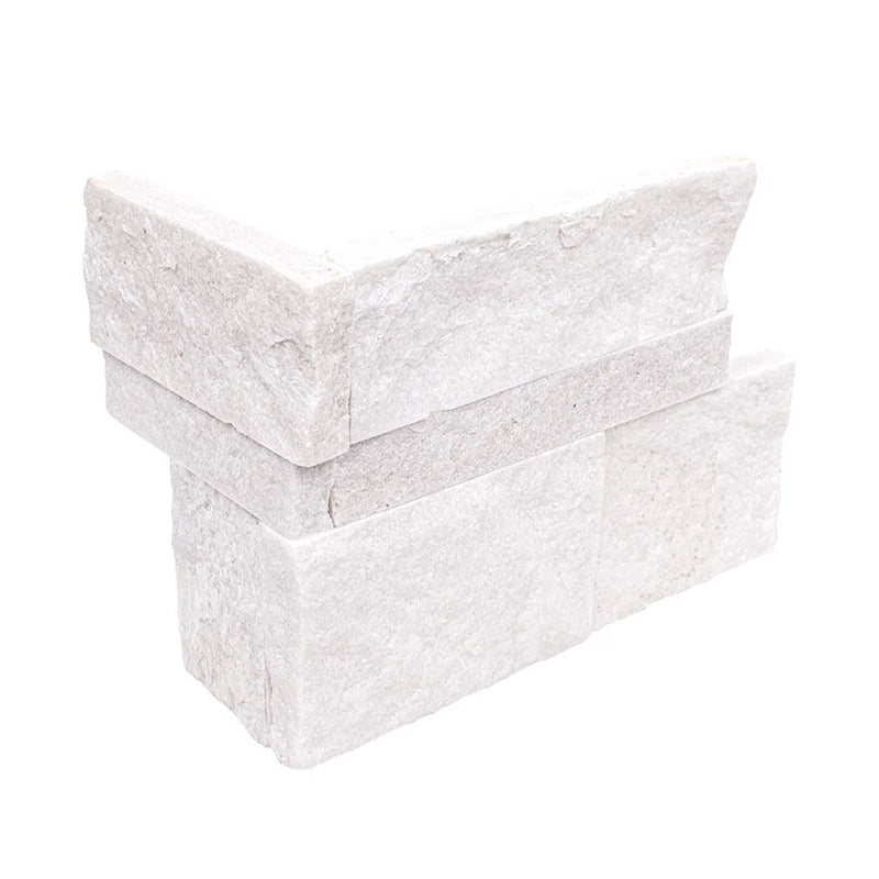 Arctic White 9x18 Corner Splitface Quartzite Ledger Stone