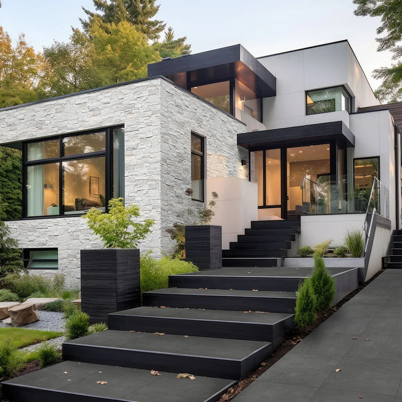 Arctic White 9x18 Corner Splitface Quartzite Ledger Stone