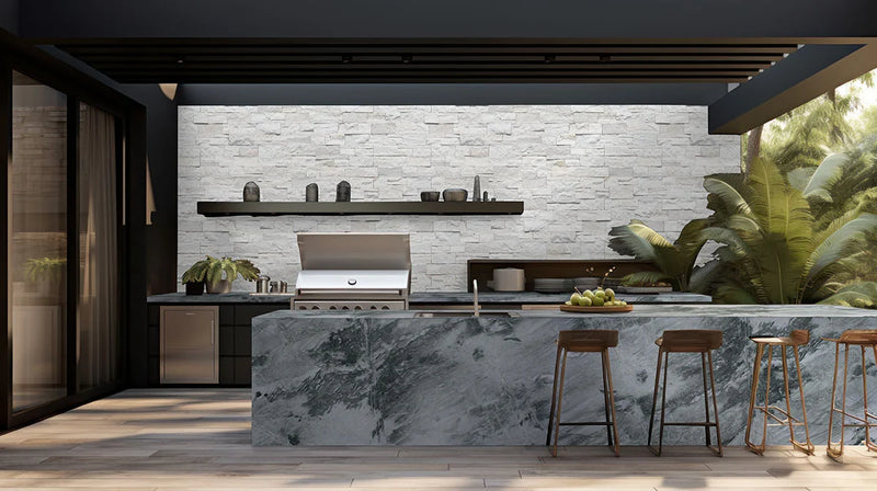 Arctic White 9x18 Corner Splitface Quartzite Ledger Stone