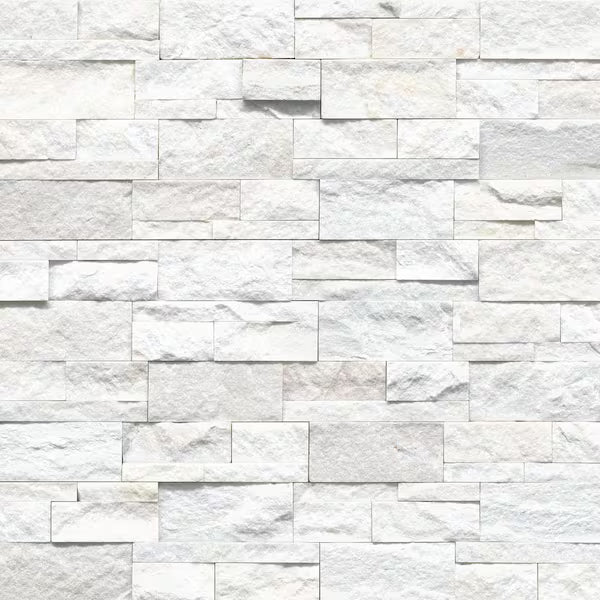White Marble Marble Split Face 8 x 24 Flat Panel Stone Veneer