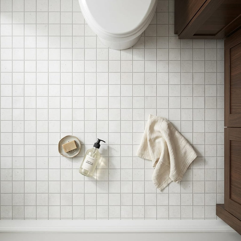 Area 51 White 2x2 12x12 Matte Stone Mosaic — Bathroom floor