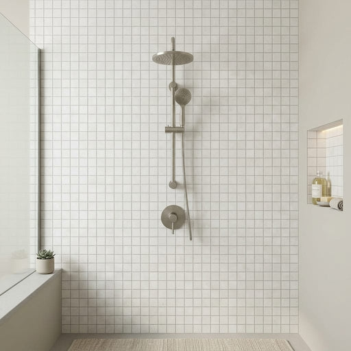Area 51 White 2x2 12x12 Matte Stone Mosaic — Bathroom shower wall