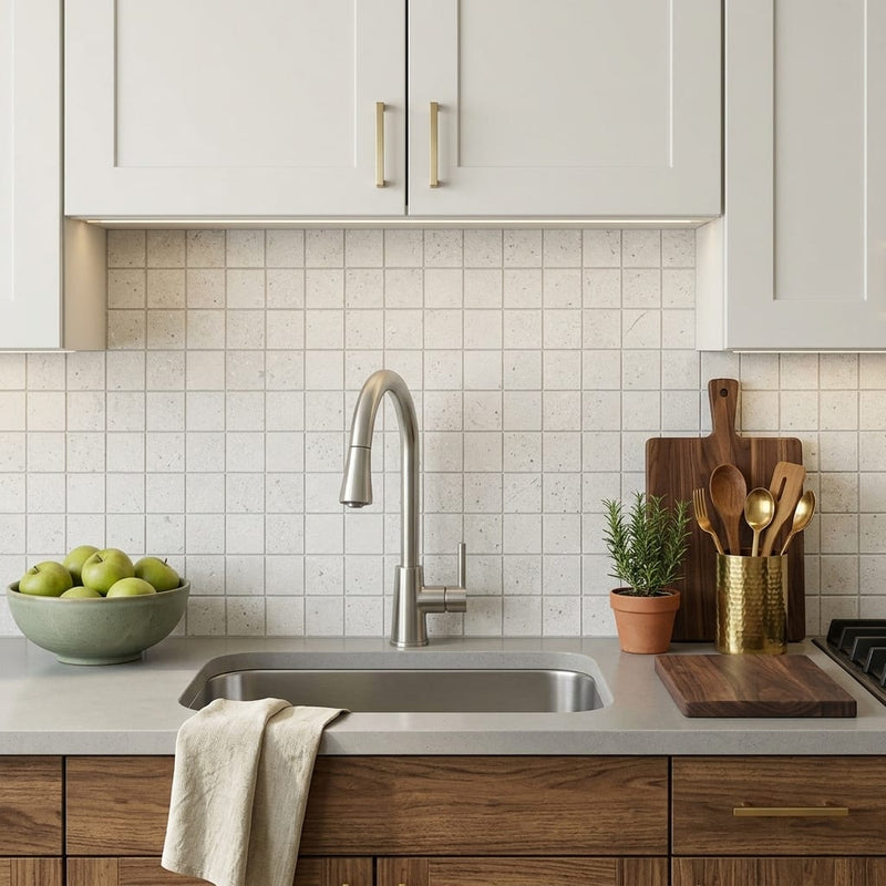 Area 51 White 2x2 12x12 Matte Stone Mosaic — Kitchen backsplash