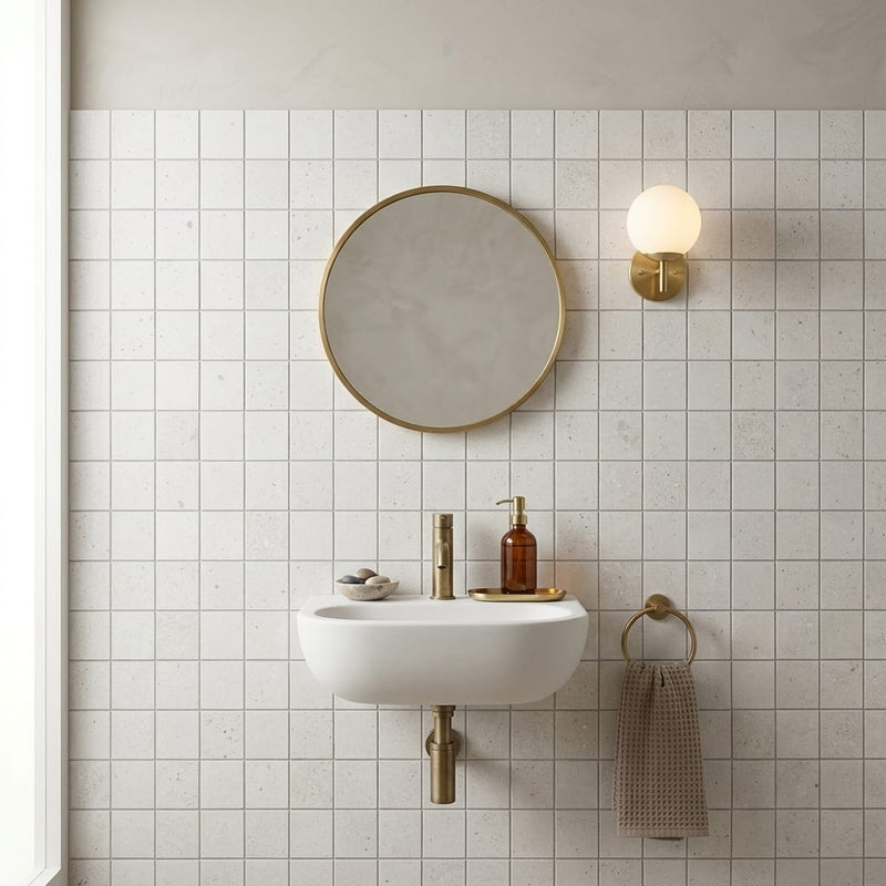 Area 51 White 2x2 12x12 Matte Stone Mosaic — Powder Room wall