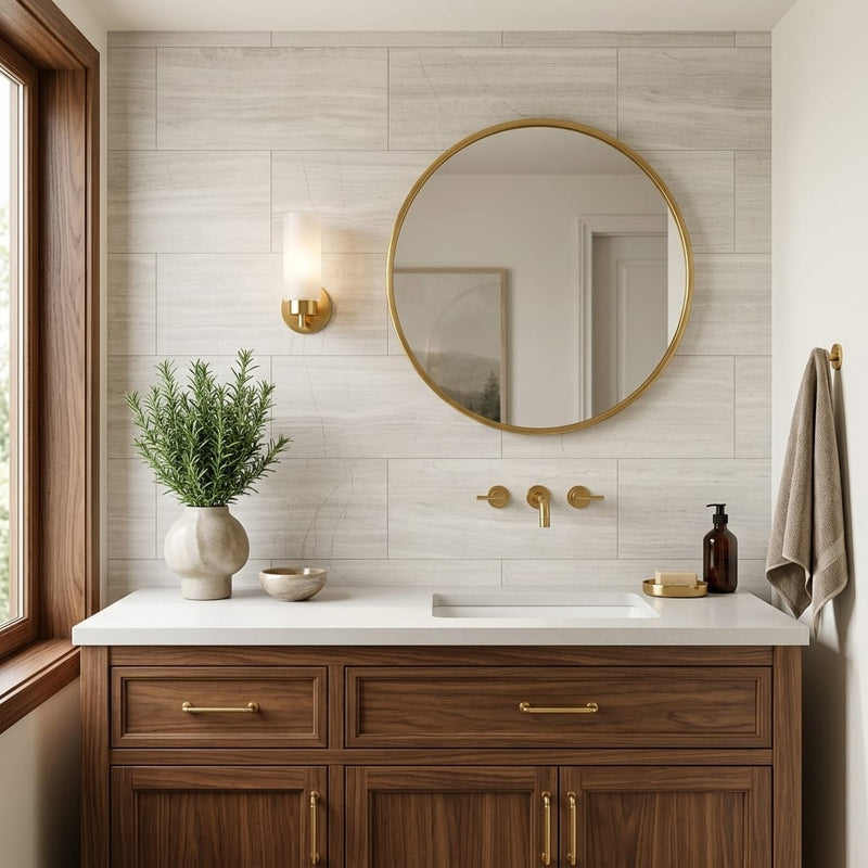 Ashen Grey 24x12 Honed Marble Tile 12x24 — Bathroom vanity wall