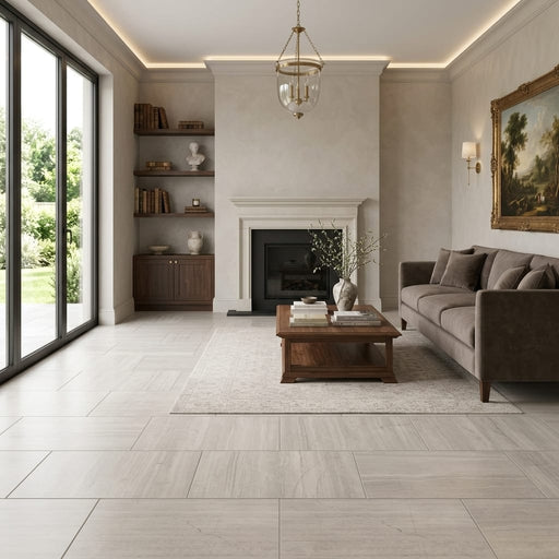 Ashen Grey 24x12 Honed Marble Tile 12x24 — Living Room floor
