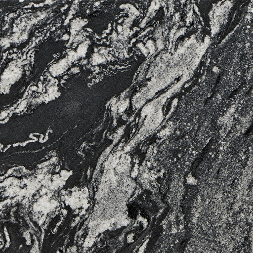 Atacama Black polished granite with flowing black and silver-white mineral patterns.