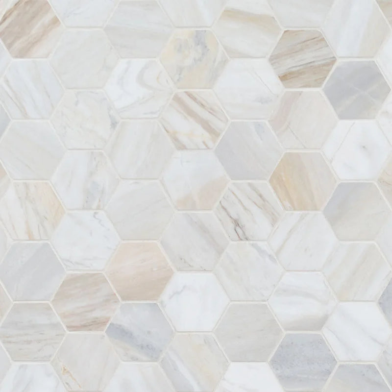 Athena Gold 2" Hexagon Honed Pattern Marble Mosaic Tile