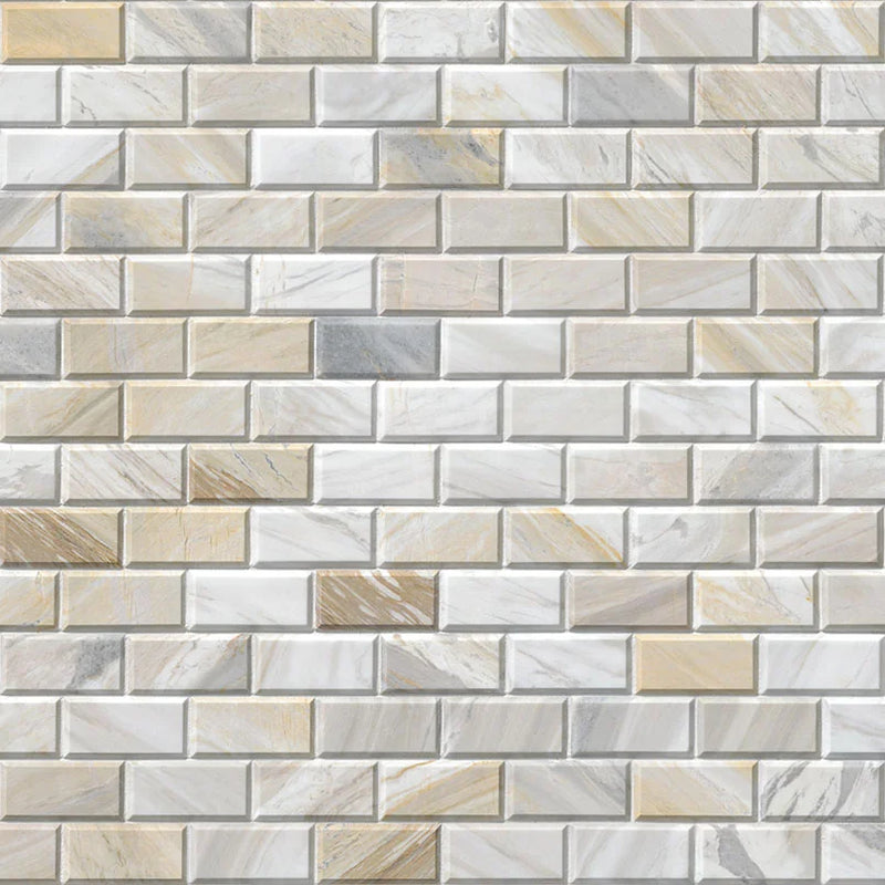 Athena Gold 2x4 Honed and Beveled Marble Subway Tile