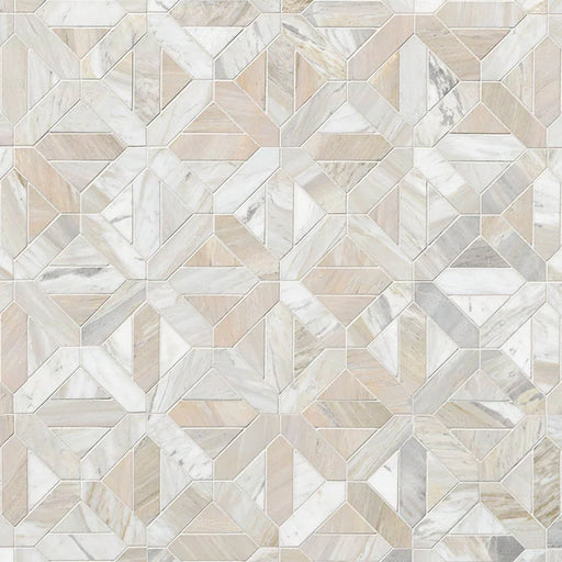 Athena Gold Geometrica Pattern Honed Marble Mosaic Tile