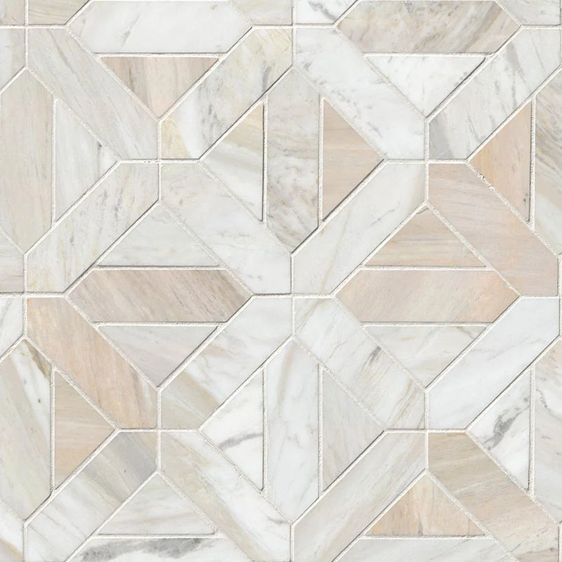 Athena Gold Geometrica Pattern Honed Marble Mosaic Tile