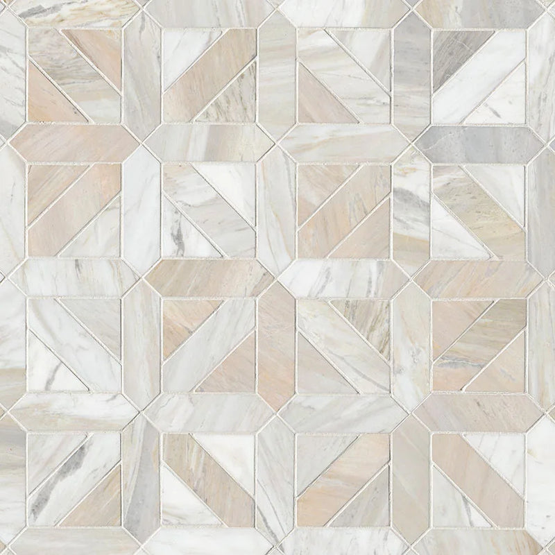 Athena Gold Geometrica Pattern Honed Marble Mosaic Tile