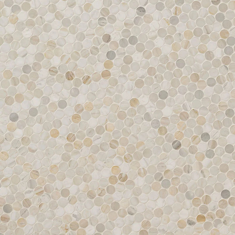 Athena Gold Pennyround Pattern Honed Marble Mosaic Tile