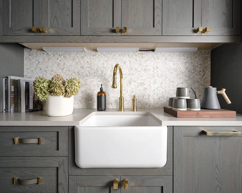 Athena Gold Pennyround Pattern Honed Marble Mosaic Tile