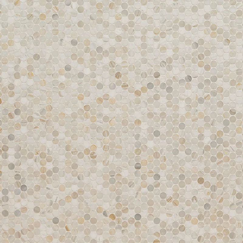 Athena Gold Pennyround Pattern Honed Marble Mosaic Tile