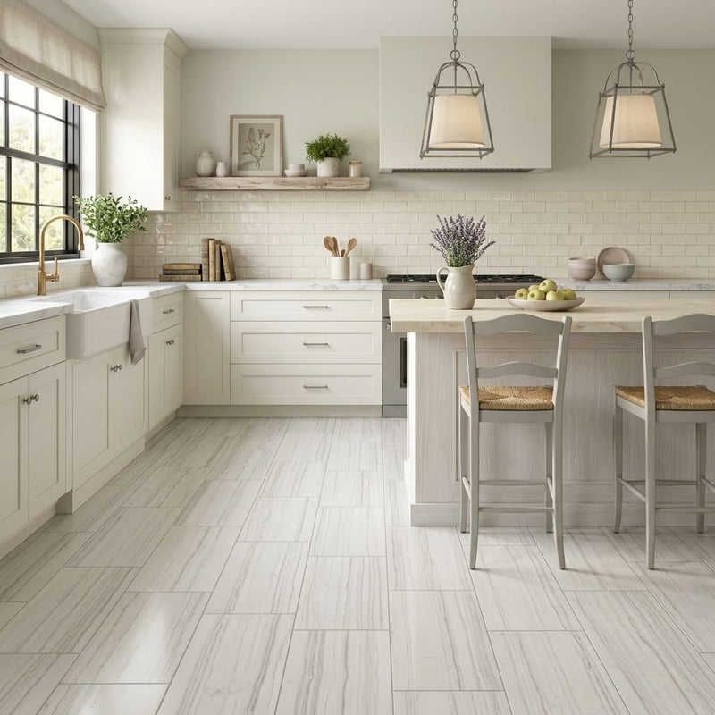 Athens Grey Honed 12x24 Limestone Tile — Kitchen floor