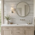 Athens Grey Polished 12x24 Limestone Tile — Bathroom vanity wall