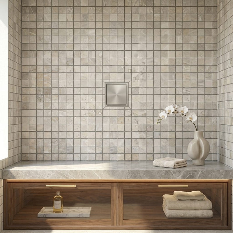 Atlantic Gray Marble 1x1 Polished/Honed Mosaic — Bathroom shower floor