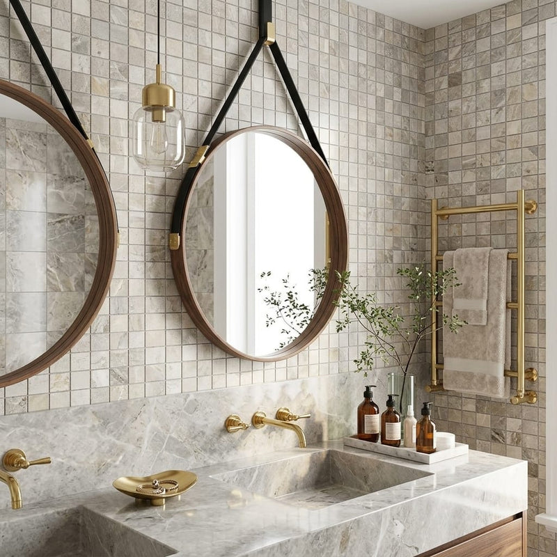 Atlantic Gray Marble 1x1 Polished/Honed Mosaic — Bathroom shower wall