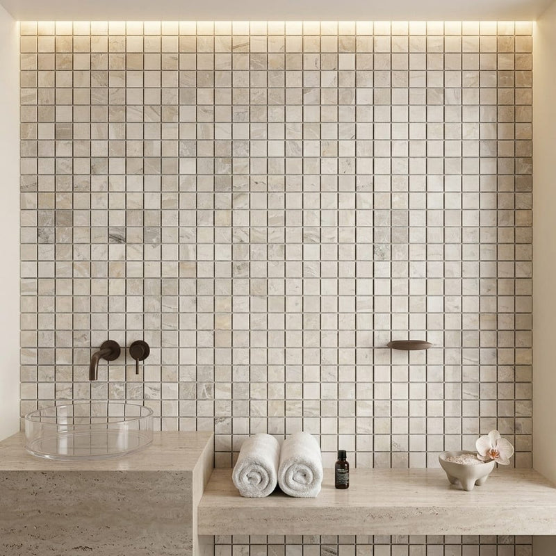 Atlantic Gray Marble 1x1 Polished/Honed Mosaic — Spa spa interior