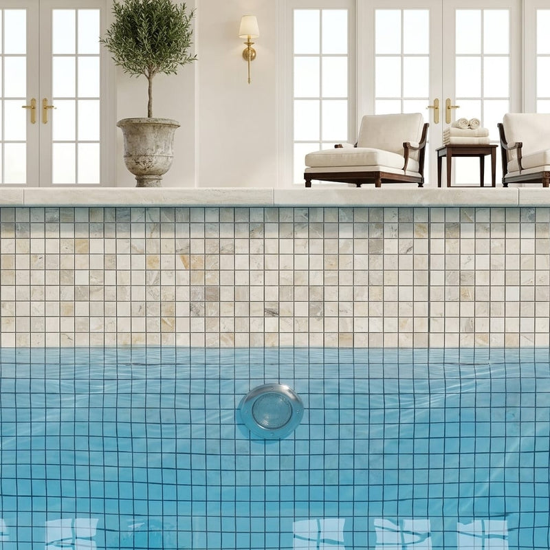 Atlantic Gray Marble 1x1 Polished/Honed Mosaic — Swimming Pool pool interior tiling