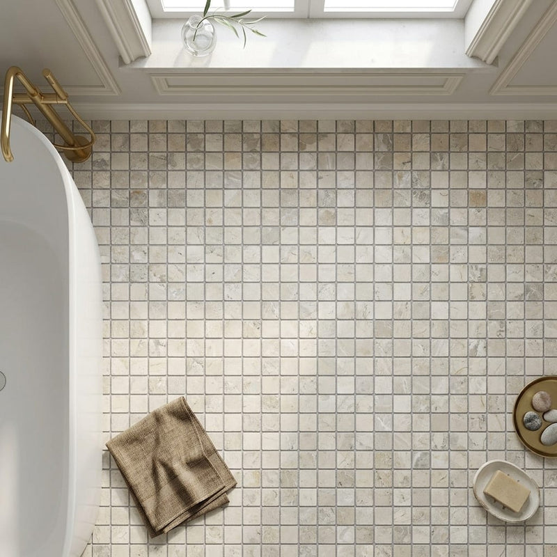 Atlantic Gray Marble 1x1 Tumbled Mosaic — Bathroom floor