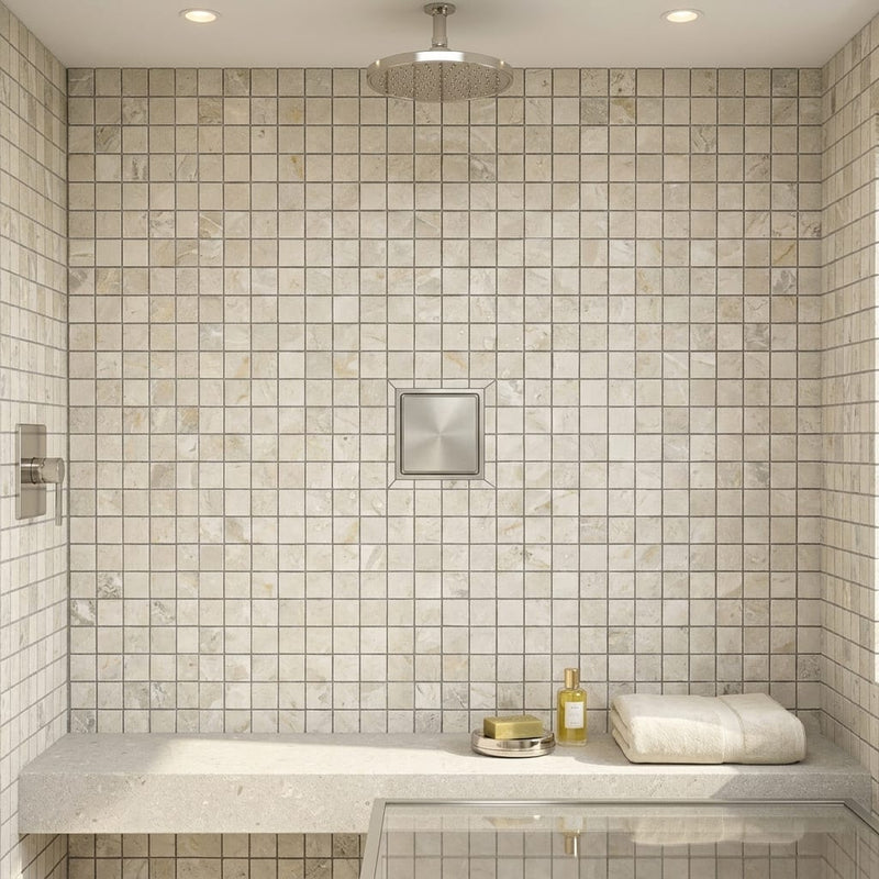 Atlantic Gray Marble 1x1 Tumbled Mosaic — Bathroom shower floor