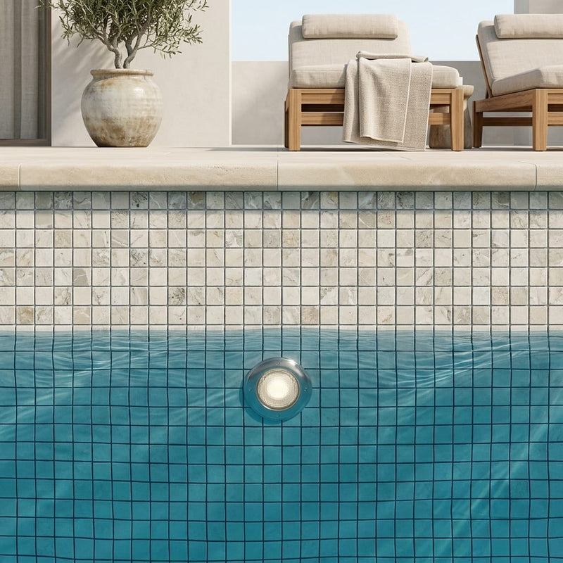 Atlantic Gray Marble 1x1 Tumbled Mosaic — Swimming Pool pool interior tiling
