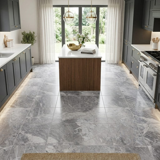 Atlantic Gray Marble 12x12 Polished/Honed Tile — Kitchen floor