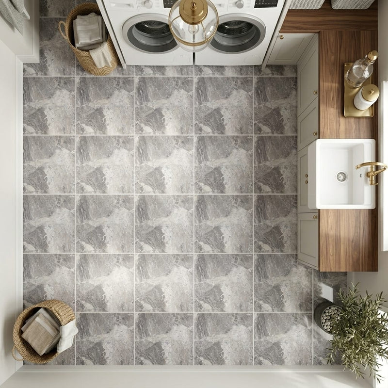 Atlantic Gray Marble 12x12 Polished/Honed Tile — Laundry Room floor