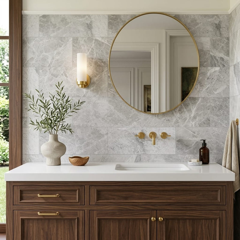 Atlantic Gray Marble 12x24 Polished/Honed Tile — Bathroom vanity wall