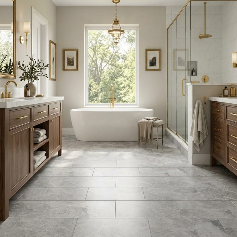 Atlantic Gray Marble 12x24 Polished/Honed Tile — Primary Bath floor