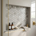 Atlantic Gray Marble 2x2 Polished/Honed Hexagon Mosaic — Bathroom niche