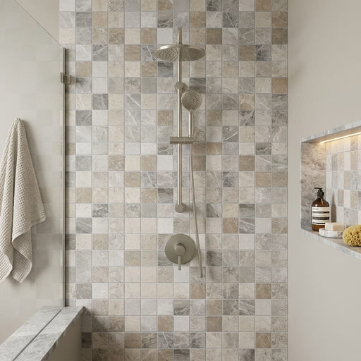 Atlantic Gray Marble 2x2 Polished/Honed Mosaic — Bathroom shower wall