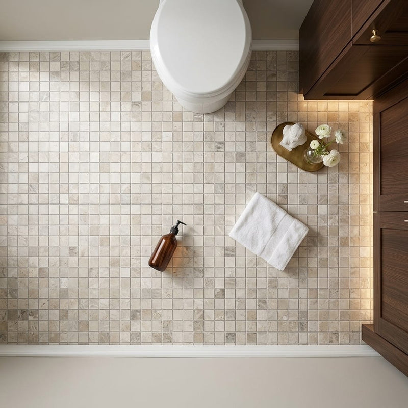 Atlantic Gray Marble 2x2 Tumbled Mosaic — Bathroom floor