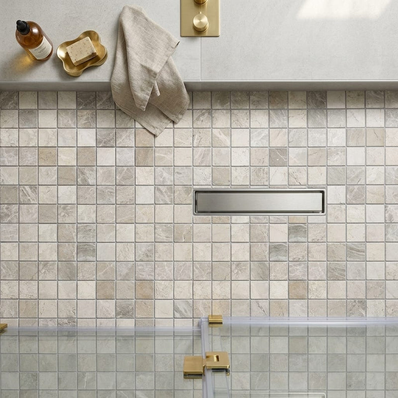 Atlantic Gray Marble 2x2 Tumbled Mosaic — Bathroom shower floor