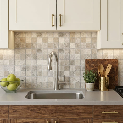 Atlantic Gray Marble 2x2 Tumbled Mosaic — Kitchen backsplash
