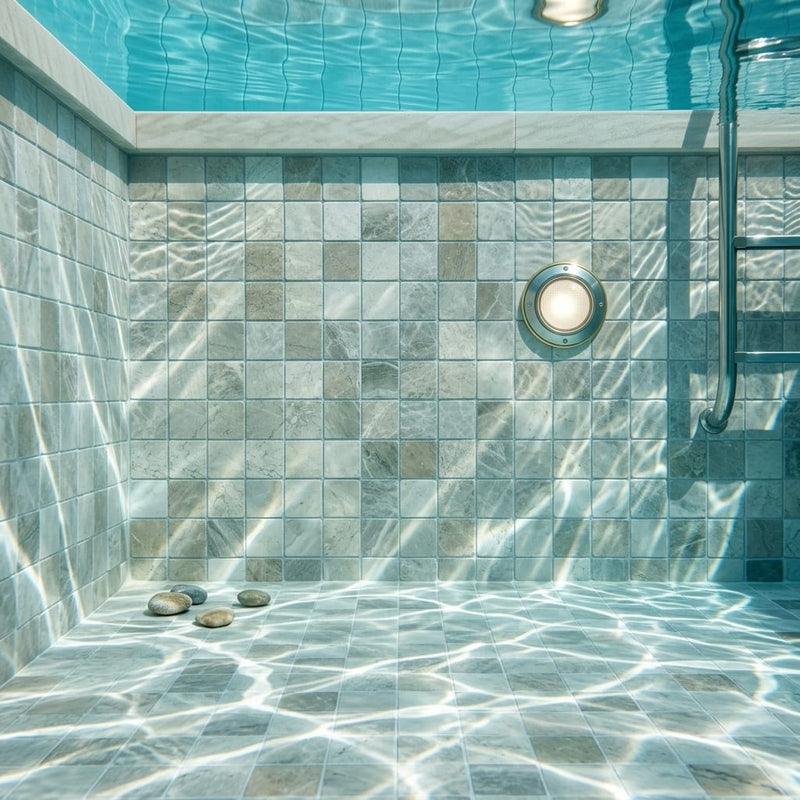 Atlantic Gray Marble 2x2 Tumbled Mosaic — Swimming Pool pool interior tiling