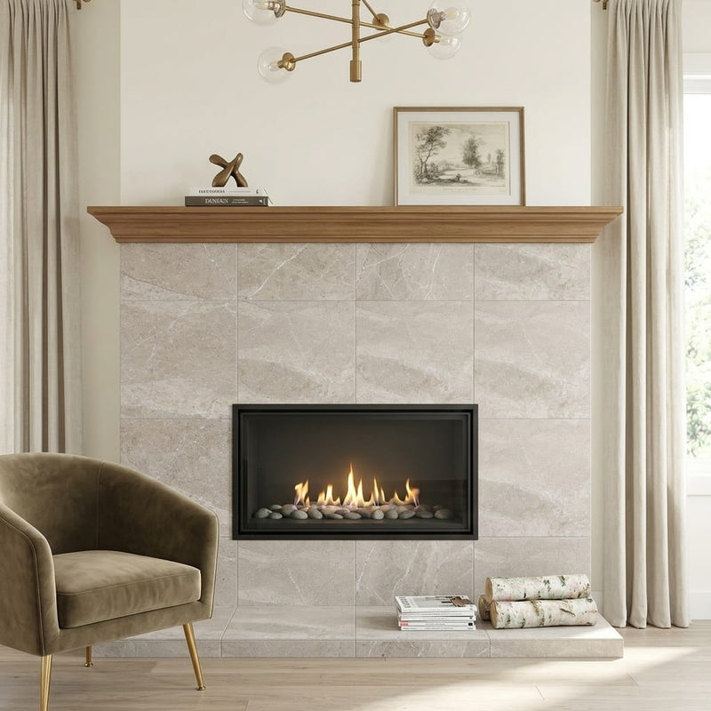 Atlantic Gray Marble 24x24 Polished/Honed Tile — Living Room fireplace surround