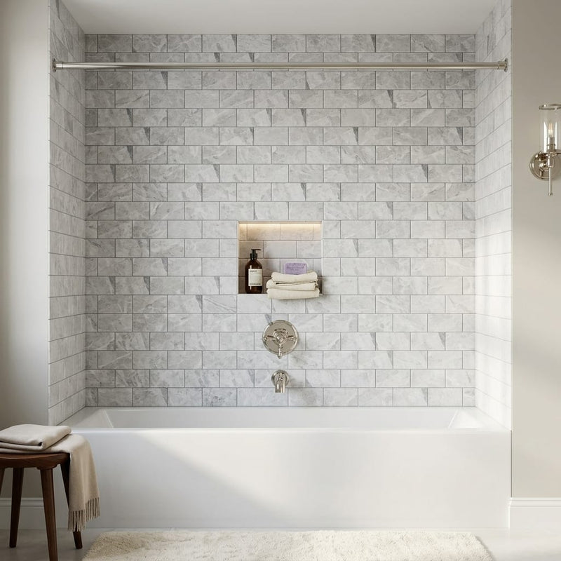 Atlantic Gray Marble 3x6 Polished/Honed Tile — Bathroom tub surround