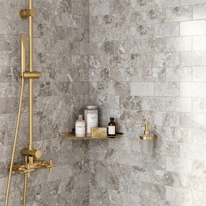 Atlantic Gray Marble 3x6 Tumbled Tile — Bathroom shower wall