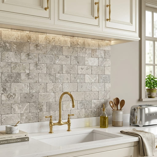 Atlantic Gray Marble 3x6 Tumbled Tile — Kitchen backsplash