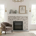 Atlantic Gray Marble 3x6 Tumbled Tile — Living Room fireplace surround