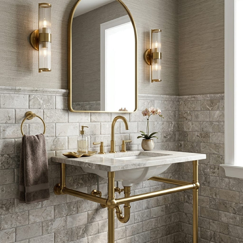 Atlantic Gray Marble 3x6 Tumbled Tile — Powder Room wainscot