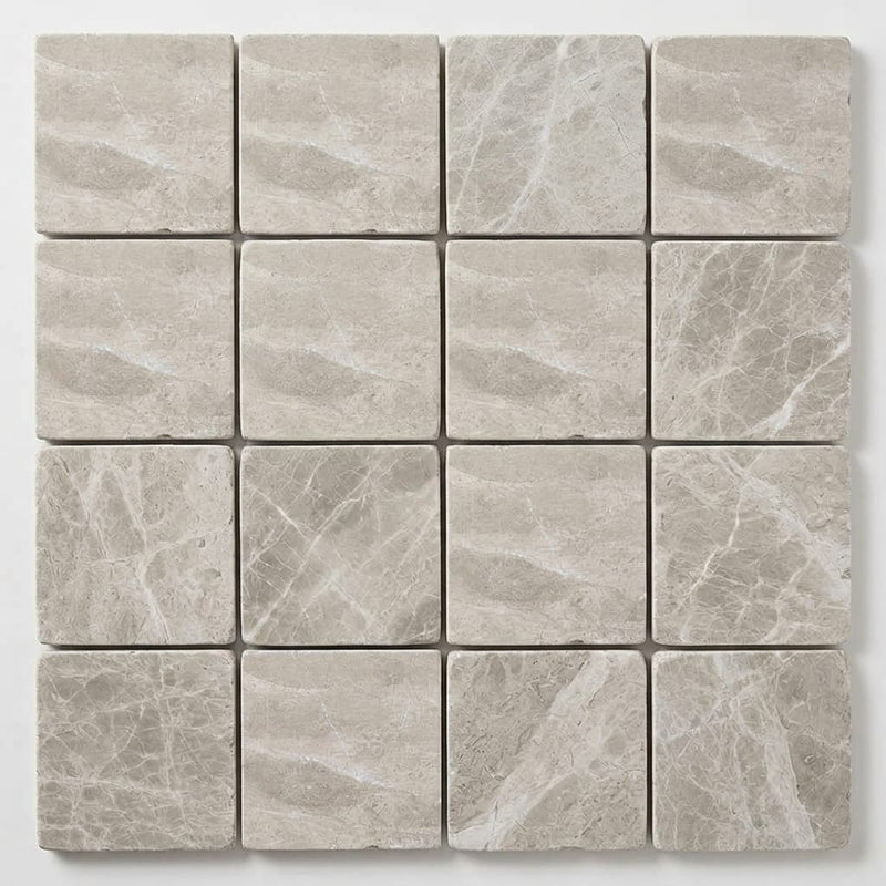 Atlantic Gray Marble 4x4 Tumbled Tile close-up