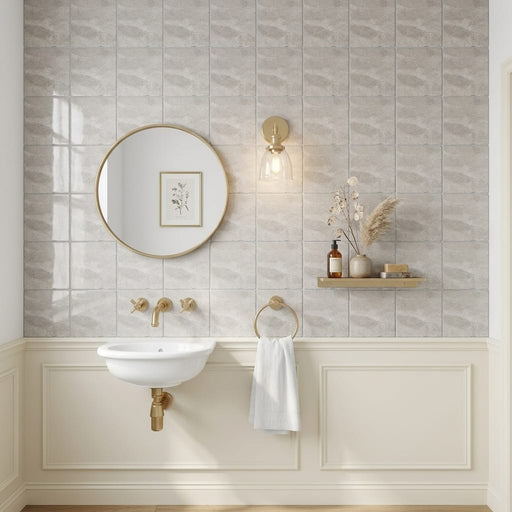 Atlantic Gray Marble 4x4 Tumbled Tile — Powder Room wall